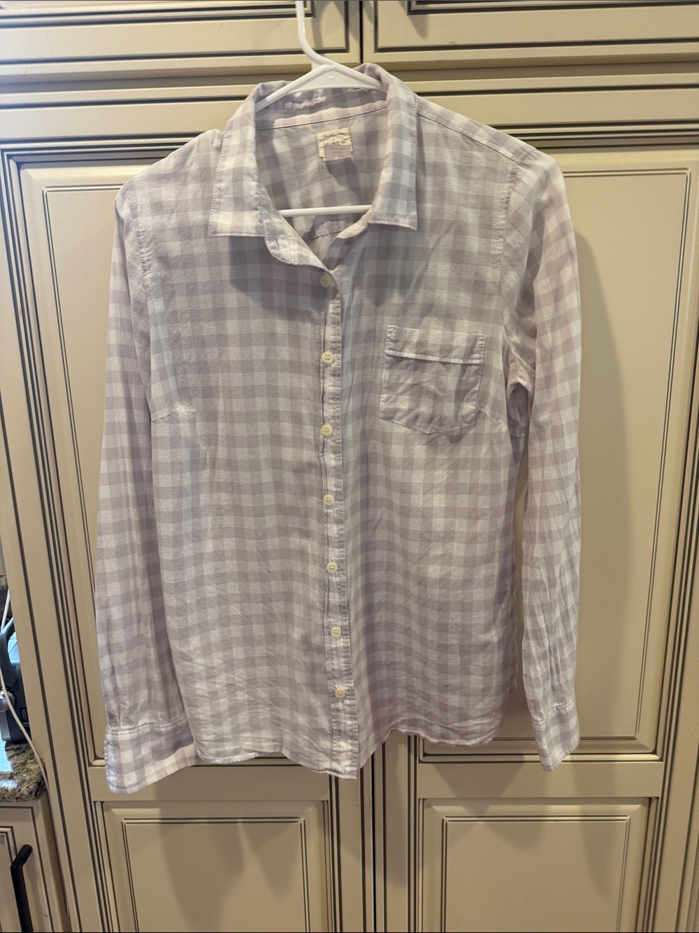 J. Crew gray and white Check Long-Sleeve Button-Down